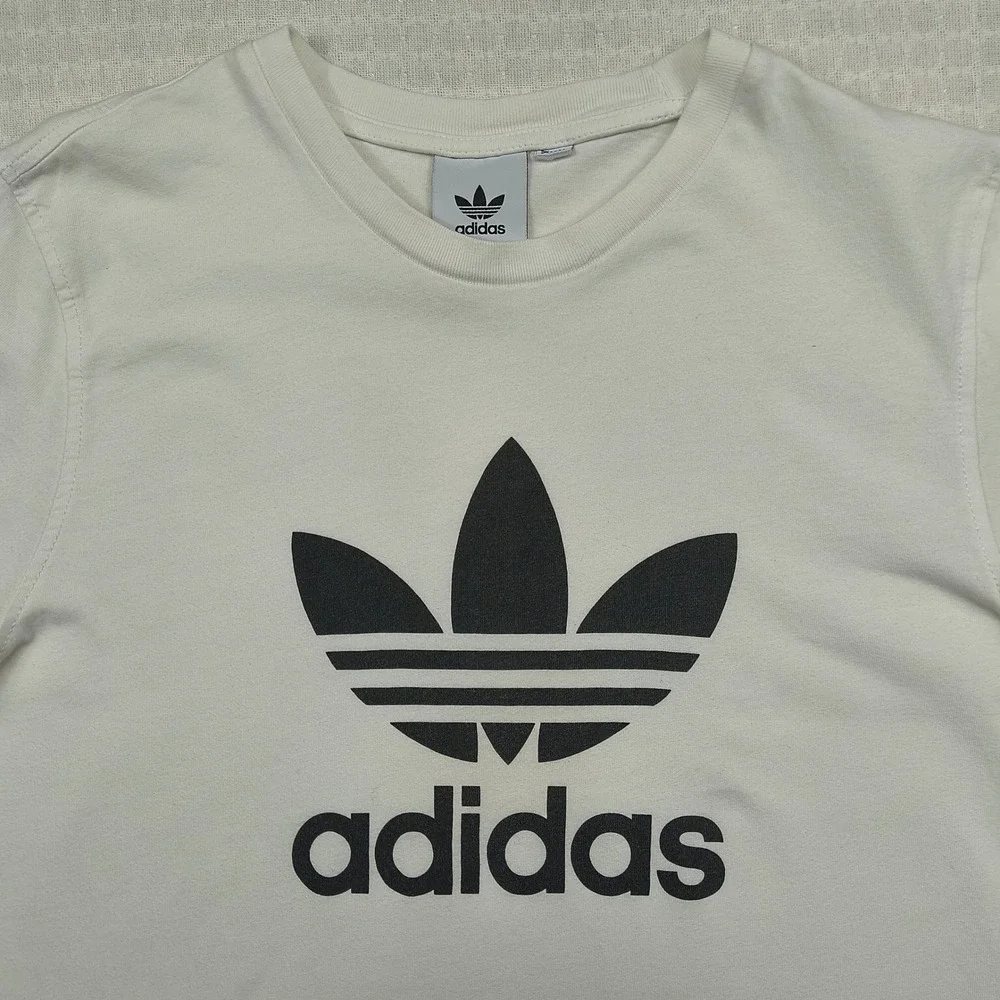 Adidas Originals Trefoil Graphic T-Shirt Men Medium Off-White Cream Short Sleeve